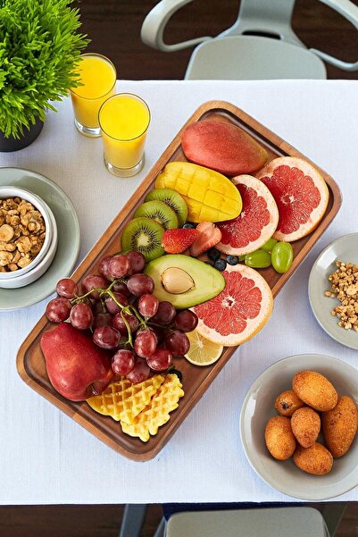 OK Wood 100% Natural Wooden Rectangular Serving Presentation Tray 14X29 cm |   Stylish Appetizer, Dessert, and Breakfast Serving Plate