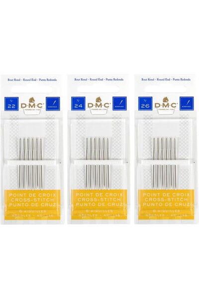 Dmc Набір з 3 упаковок розміром 22-24-26 (по одній упаковці кожного розміру) - Голки для хрестоподібного шва - Всього 18 голок
