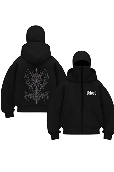 1blood Μαύρη ζακέτα φούτερ Unisex με στάμπα Armor Spider και μάσκα χιονιού