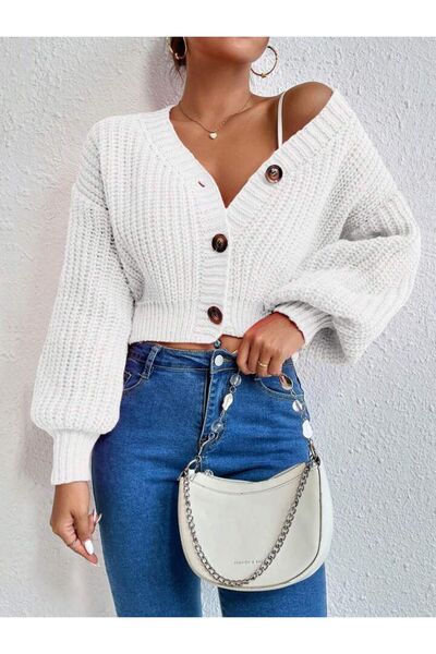 pepule Біла в'язана куртка з ґудзиками та ребристими рукавами