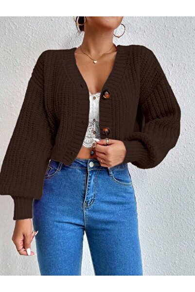 pepule Жіночий жилет з кавовим візерунком, ребристими рукавами та ґудзиками