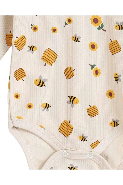 Egelite Girl Child 0-3 Years Old Long Sleeve Bee Printed Snap Body / T-Shirt / Zibin