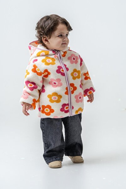 Magu Children's Cotton Floral Print Hooded Zipper Coat - Colorful Fleece Outerwear