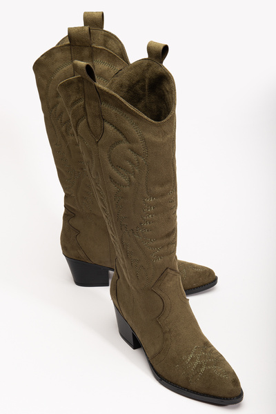 Ms Sugar Жіночі веганські замшеві довгі ковбойські чоботи з вишивкою