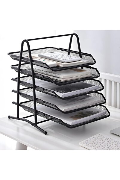 Generic SKY-TOUCH 5-Tier A4 Metal Mesh Desk Organizer, Stackable Letter & File Trays (Black)