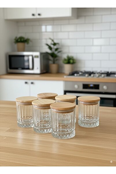 vivotti Laura Lotus- Set of 6 Vacuum Wooden Lid Glass Spice Jar Storage Conta...