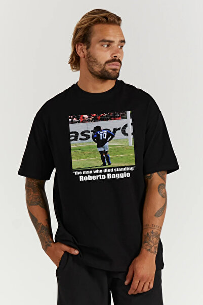 kun inaki Roberto Baggio İtalya Baskılı Oversize Kalıp Siyah Geniş Bol Kesim ...