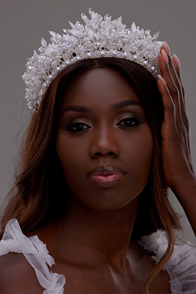 ESPEREST تاج فرييا الملكي الرائع للعروس، تاج زفاف كبير مزين باللؤلؤ والكريستال