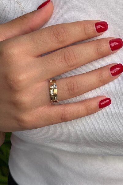 Utku Kuyumculuk 14 AYAR ÜSTÜ KALEMLİ VE KÜÇÜK TAŞLI 5 MM ALYANS YÜZÜK