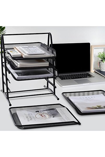 Generic SKY-TOUCH 5-Tier A4 Metal Mesh Desk Organizer, Stackable Letter & File Trays (Black)