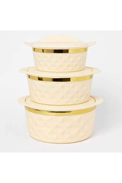 TSUMAB Luxury Beige Insulated Casserole Set with Golden Rim – 3 Pieces