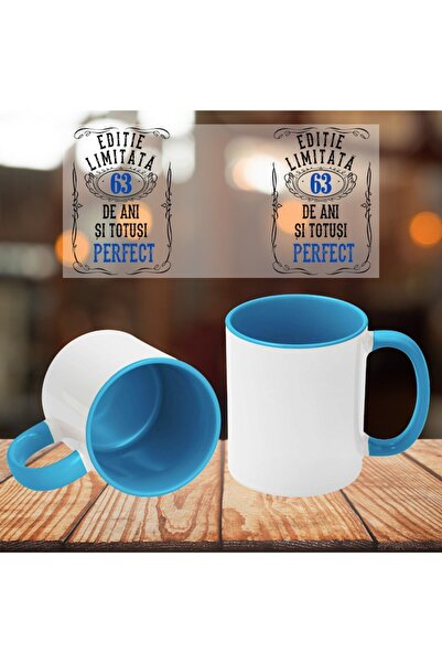 T&M Personalizare Cană personalizată - Ediție limitată, 63 de ani și perfectă, interior albastru, 330 ml
