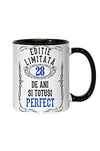 T&M Personalizare Cană personalizată - Ediție limitată, 28 de ani și perfectă, neagră, 330 ml