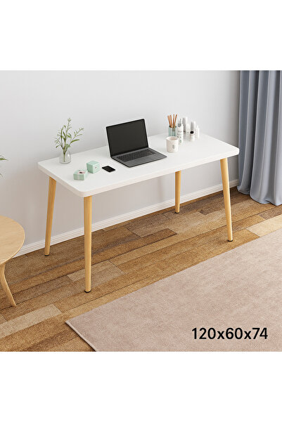 ROHS Birou de calculator 120x60x74cm, design scandinav modern, multifuncțional, blat MDF, cadru metalic, alb