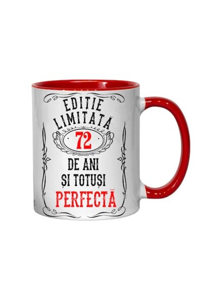 T&M Personalizare Personalized Mug - Limited Edition 72 Years and Perfect, Red Interior, 330 ml