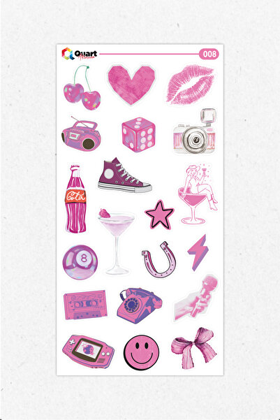 Quart Aksesuar مجموعة ملصقات ذات طابع وردي عتيق، 08 ملصقات للأجهزة اللوحية، ملصقات للمفكرات والدفاتر