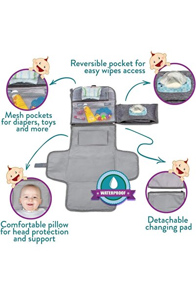 Generic SKY-TOUCH Baby Portable Waterproof Travel Changing Pad with Wipes Pocket - Grey