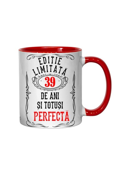 T&M Personalizare Personalized Mug - Limited Edition 39 Years and Perfect, Red Interior, 330 ml