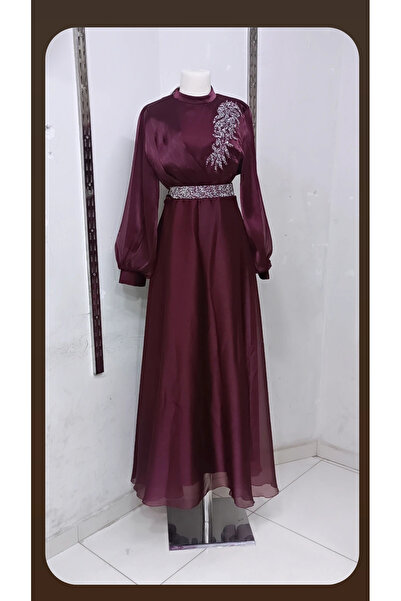 GÜLSEVEN فستان سهرة طراز مولانا مع حزام خصر، تصميم كامل يمكن ارتداؤه بالحجم ا...