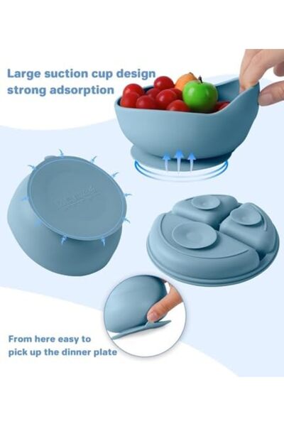 SKY TOUCH SKY-TOUCH 8 Pcs Silicone Baby Feeding Set, Baby Led Weaning Supplies with Suction Bowl Divided Plate