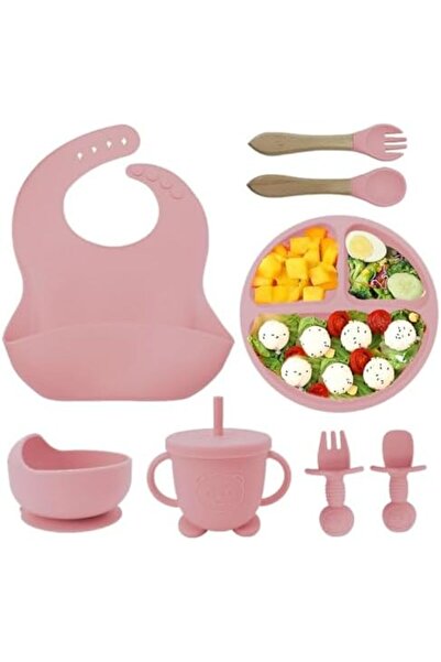 SKY TOUCH SKY-TOUCH 8 Pcs Silicone Baby Feeding Set, Baby Led Weaning Supplies with Suction Bowl Divided Plate