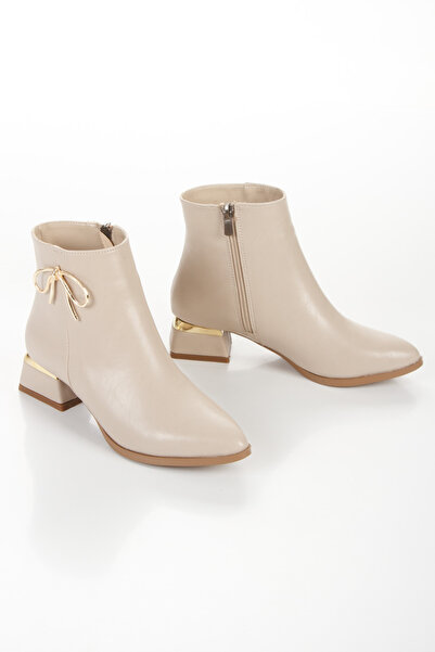 DYG STORE Beige Bow Stone Women's Pointed Toe Casual Boots