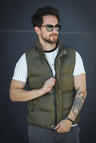 Oksit Taff Pocketed Stand Collar Filling Men's Puffer Suede Nubuck Vest
