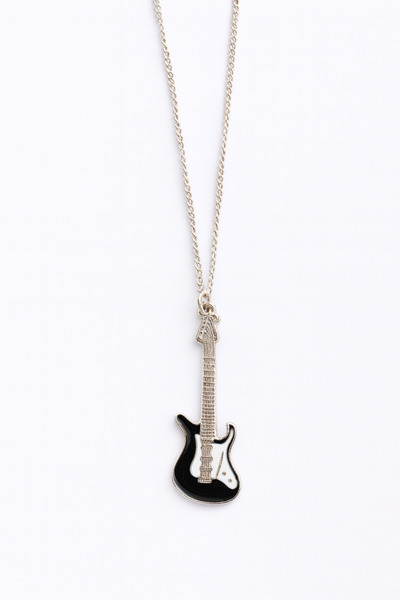 mira bujiteri Siyah Beyaz Elektro Gitar Tasarımlı Gümüş Renk Kolye