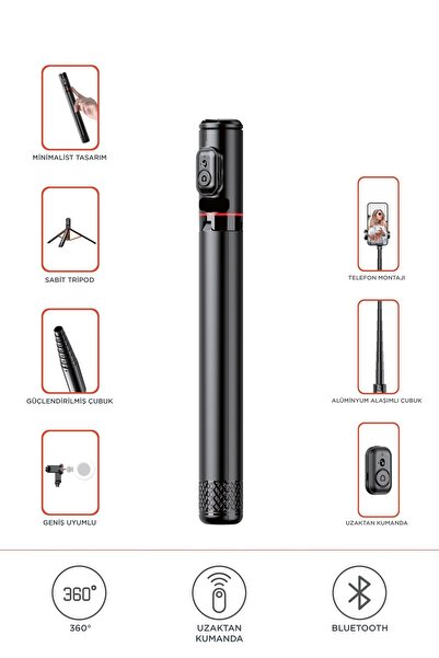 Başkenttekno C10 Çok Amaçlı Tripod Kumandalı Selfie Çubuğu 183 Cm Siyah
