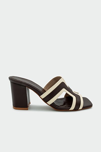 LamintaGlobal Oscar Bitter Brown Double Color Thick Heeled Women's Slippers
