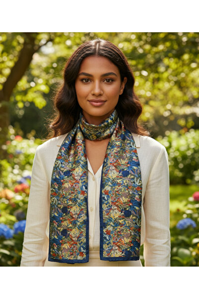 tuaipek FIRÇA DARBESİ Desen Şık & Zarif Kadın Aksesuarı Saten Fular 30x165cm