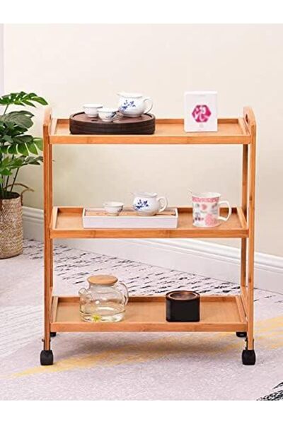 genric عربة مطبخ من الخيزران FFD عربة تقديم الطعام عربة مطبخ خشبية بعجلات متح...