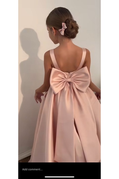 FİLİZ ŞANAL Kız Çocuk Abiye Elbise – Beyaz Prenses Model Fiyonk Detaylı Nikah & Düğün Elbisesi