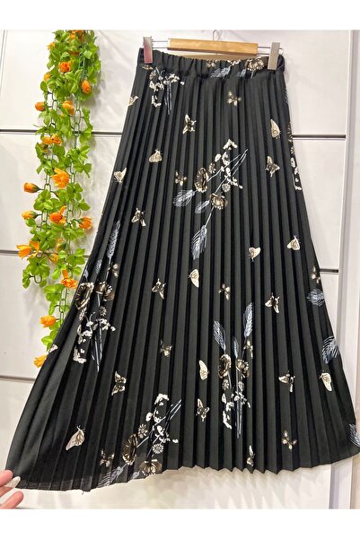 edu collection Patterned Pleated Crepe Skirt with Lining