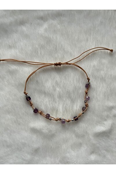 Pel Design سوار وخلخال من حجر الأميثيست على شكل مكعب بسيط مع حبل قابل للتعديل