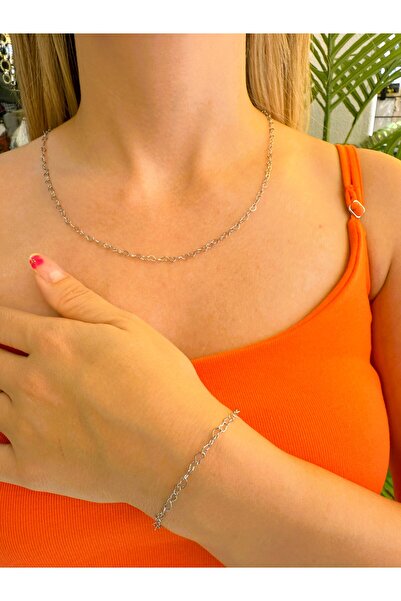 papatya aksesuar طقم قلادة وسوار من الفولاذ بتصميم قلب مفصل لا يفقد لونه