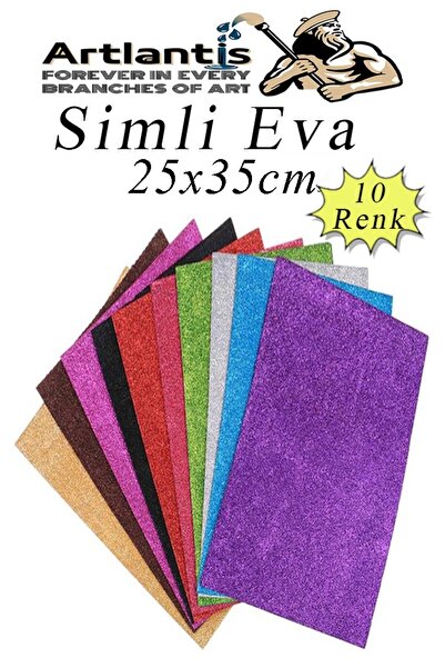 Artlantis Simli Eva 25x35 cm 10 Renk 1 Paket Simli Eva Süngeri 10'lu Okul Kreş Anasınıfı Elişi Etkinlikleri