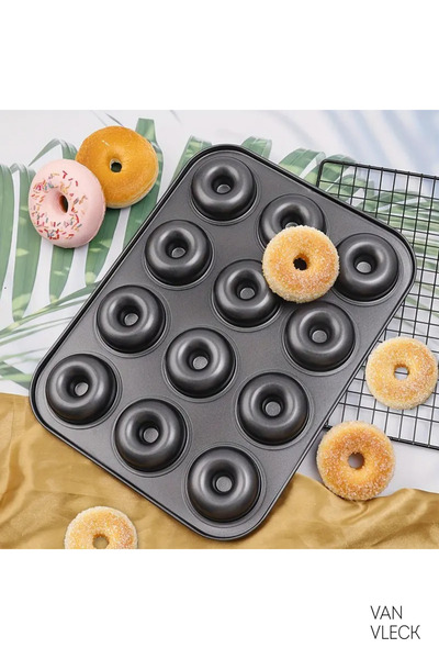 VAN VLECK Teflon Donut Mold – Durable, Non-Stick and Practical Baking Mold with 12 Compartments
