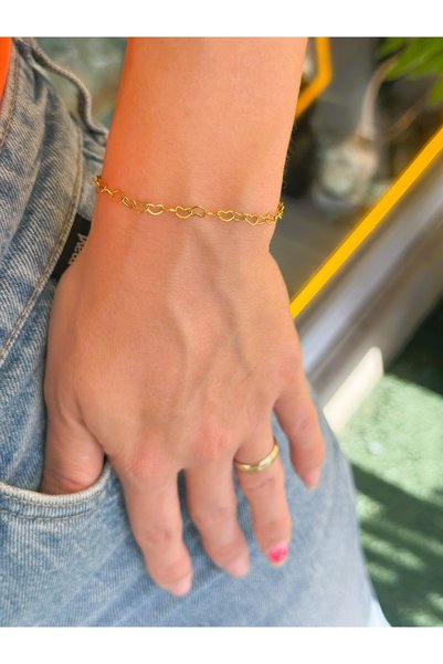 papatya aksesuar Heart Detailed Brand Model Steel Bracelet Does Not Tarnish