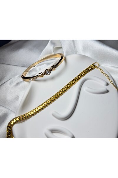 Dropaksesuar Zirkon Taşlı Kelepçe Ve Balık Sırtı Bileklik Seti