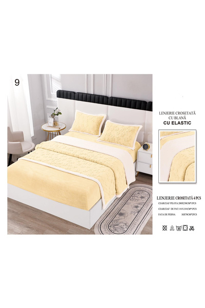 FIONNA.RO Knitted Bed Linen With Fur And Elastic - Yellow