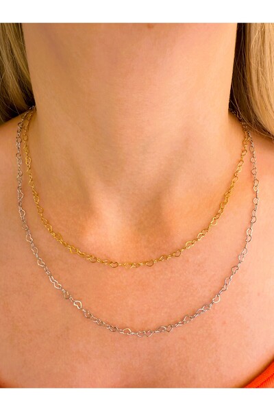 papatya aksesuar Heart Detailed Brand Model Steel Necklace Non Tarnish