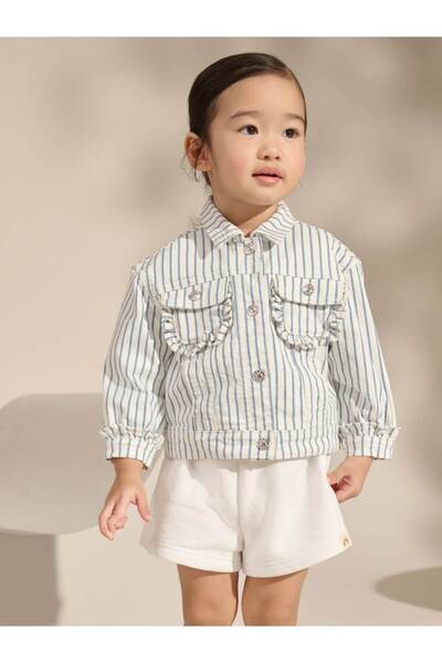 Next Baby Cotton White Blue Striped Ruffled Jacket