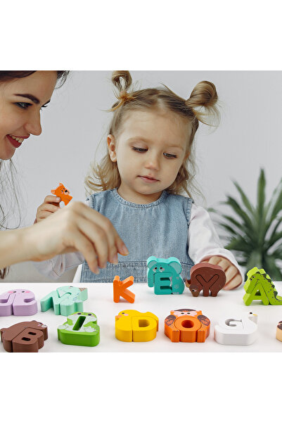 LUDIRO Δημιουργικό Ξύλινο Σετ Αλφαβήτου, Γράμματα Ζώων Montessori, Εκπαίδευση μέσω Παιχνιδιού, +3 Ετών