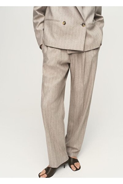 MANGO Woman İnce çizgili yünlü takım pantolonu