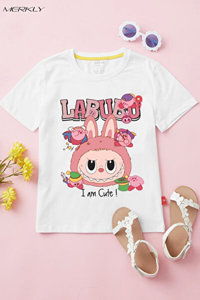 barsdepo Tricou Labubu cu imprimeu , supradimensionat Tricou alb unisex pentr...