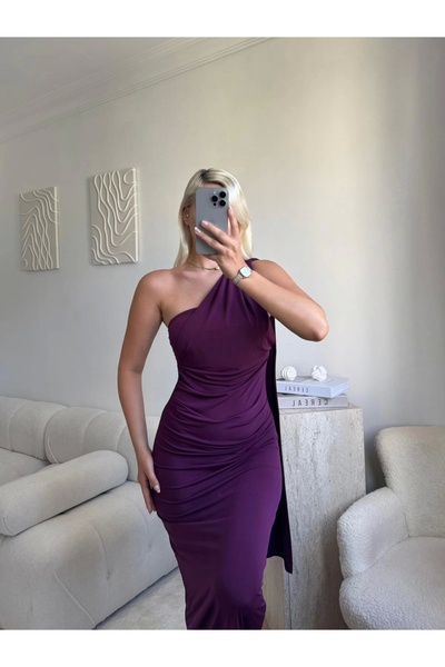 Zora Butik Boyun Bağlamalı Drapeli Elbise - MOR