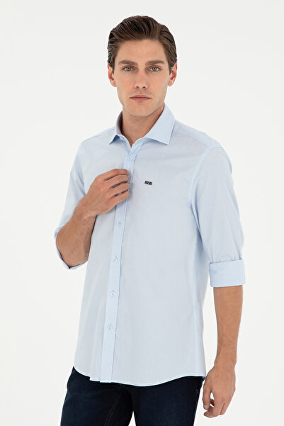 U.S. Polo Assn. Camasa Barbat Albastru Deschis Cu Logo Placuta