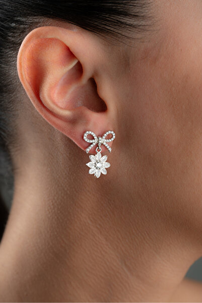 Silvano Jewelry 925 Ayar Gümüş Fiyonklu Çiçek Küpe