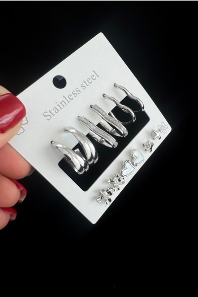 DarkellaStore Multi Ring Earrings, Heart Earrings, 6-Piece Earring Set